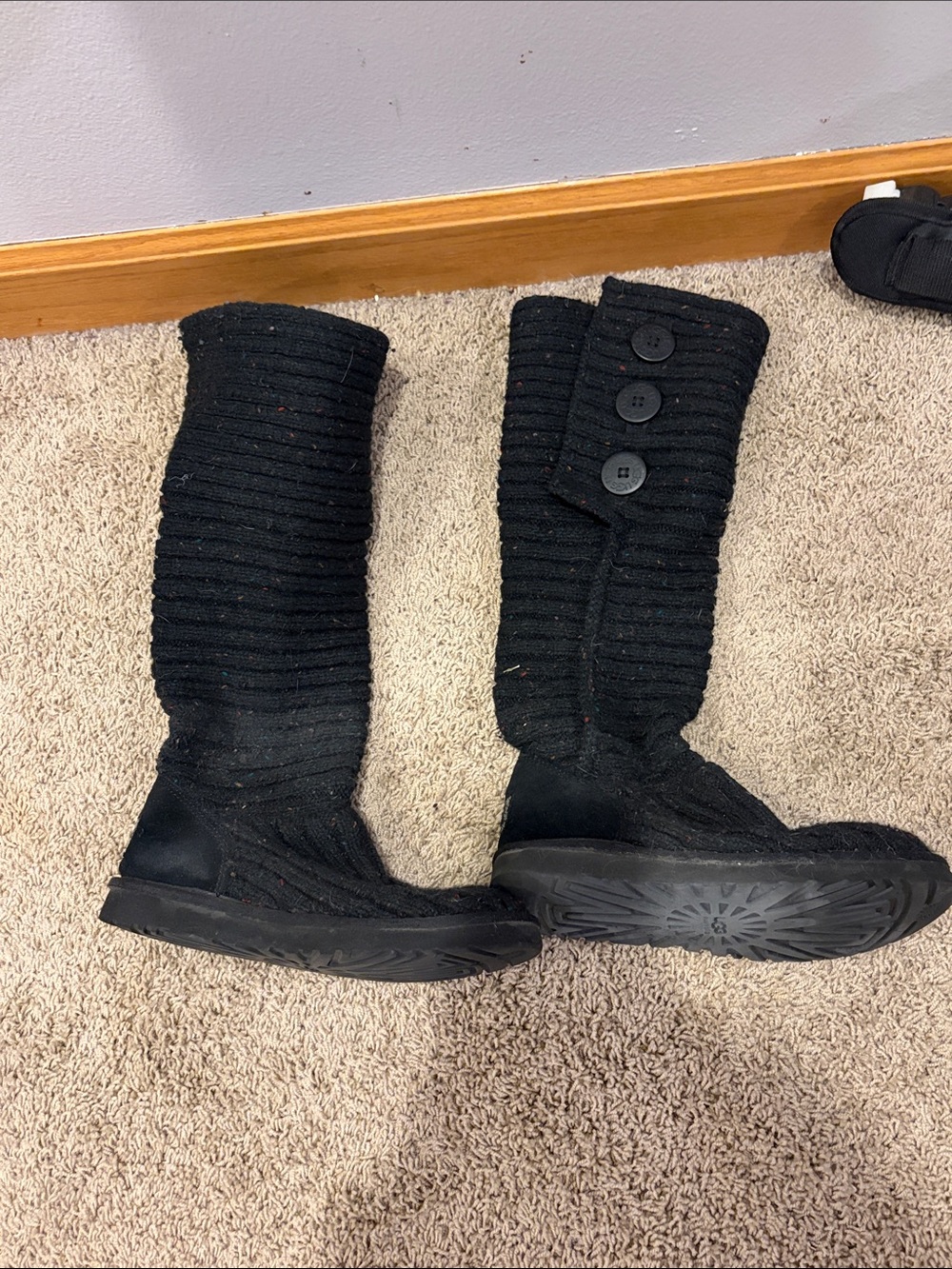 Black Knit UGG Button Knee-High Women's Boots